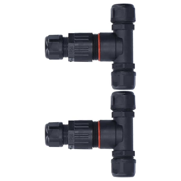 Waterproof T-shaped 3-way Junction Box Cable Connector for Outdoor Lighting - 2pcs