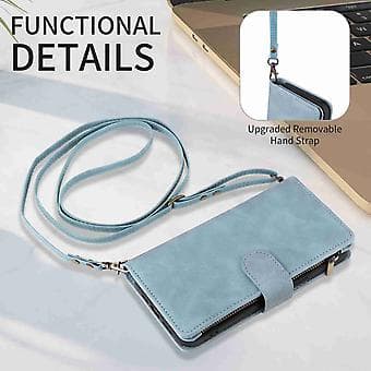 Læderpung-etui med lynlås til iPhone 15 Pro Max (Lyseblå)