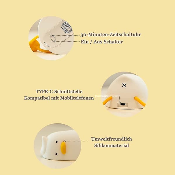 Silikone And LED Natlampe, USB Genopladelig Sengelampe med Touchfunktion