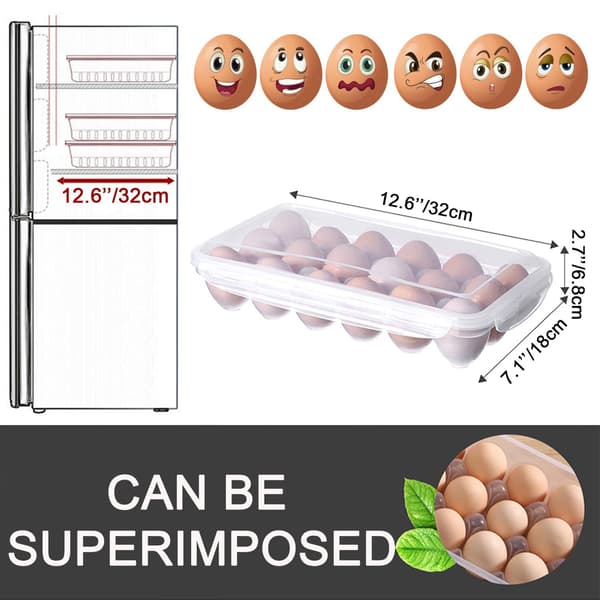 2-pack täckta äggställ, äggställ för kylskåp, äggförvaringsbehållare, äggfat med lock passar 18x2 ägg, 36 ägg