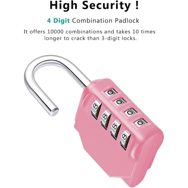 Combination Padlock, 4-Digit Code Lock, Gym Padlock, School Locker Lock, Weatherproof Outdoor Combination Lock Rose Pink Pink