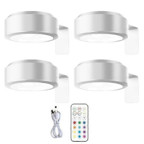 Väggmonterad Trådlös Tavellampa med Fjärrkontroll Dimbar Batteridriven Justerbar 13-färgs RGB Målningslampa - Perfekt vit white 4pcs