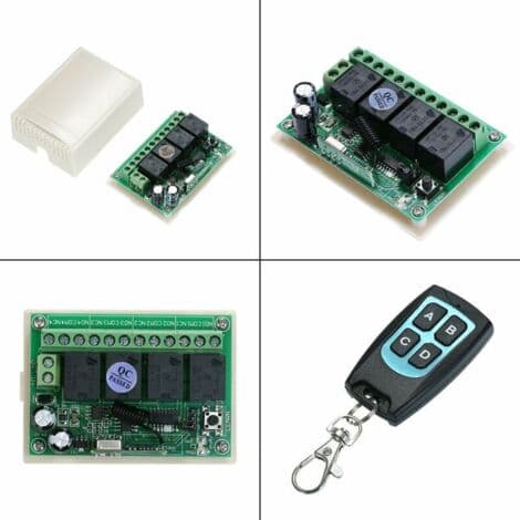 12V 4-Channel DC Controller - 4-Button 433MHz Remote Control - Momentary, Toggle, and Latching Modes - Up to 16 Connected Devices - AK-FS04A