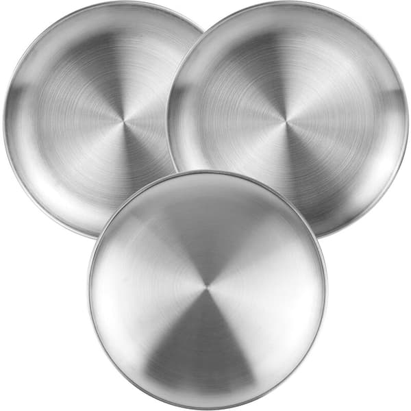 3 runde campingtallerkener i rustfritt stål, 20 cm