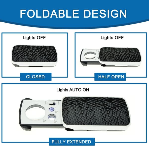 LED-valaistu taskusuurennuslasi - 30X 60X 90X moniteho