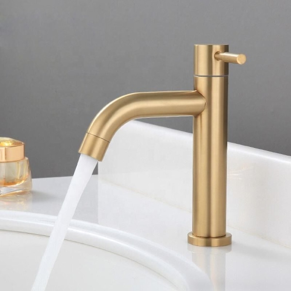 Guld badeværelsesarmatur, moderne design, holdbart rustfrit armatur, koldtvandsarmatur