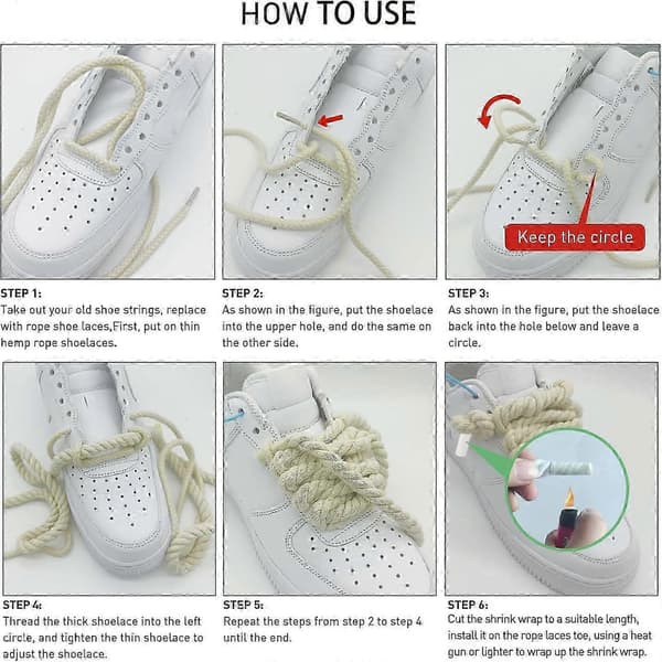 Thick Rope Shoelaces for Air Force 1 - 10mm Round Cotton Rope Laces, Sneaker Replacement