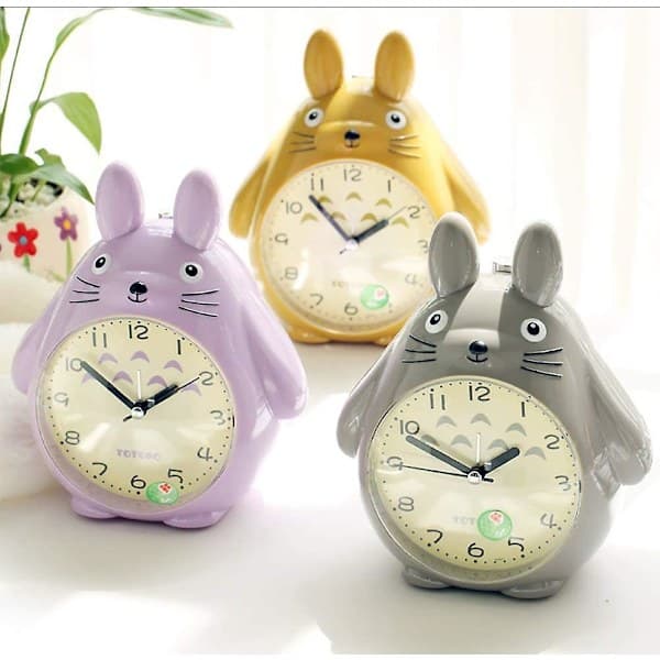 Wekity Totoro-tema, slumrefunksjon, stille og LED-nattlys, klokke, beste gave til barn, tenåringer og venner, grå