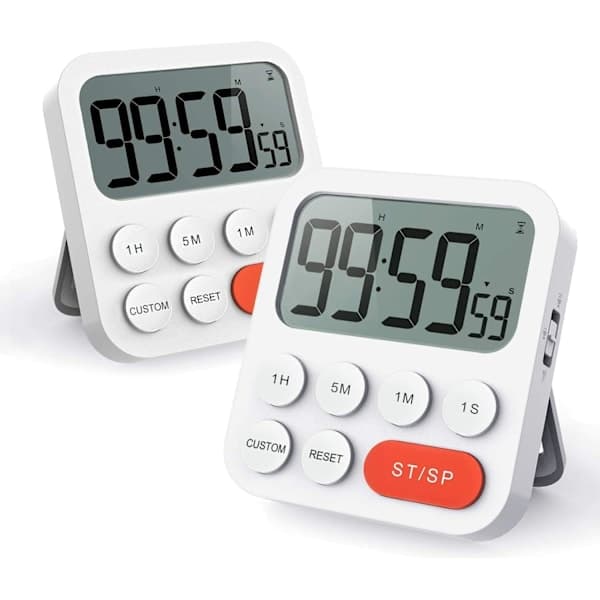 Kjøkkentimer - 2 stk, Timer med digital klokkefunksjon, Rask innstilling