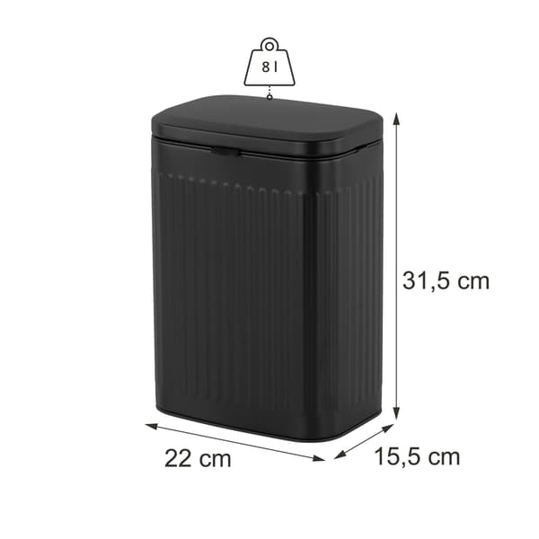 Wall-mounted black waste bin, 8 liter capacity