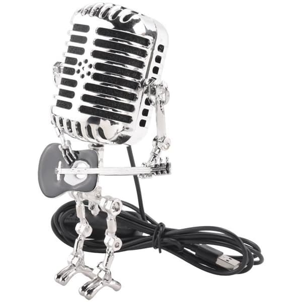Retro Style Table Lamp with Vintage Robot Microphone, Touch Dimmer Table Lamp, Black Vintage Robot Microphone