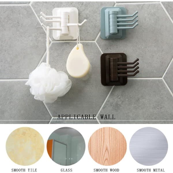 Adhesive Hook Household Strong Punch-free Hook 5pcs Creative 180° Foldable Multifunctional Rotatable Hook with 4 Hooks No Drilling Wall Sticker Hooks S