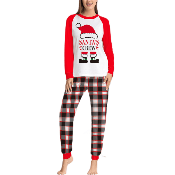 Elastisk midja matchande set Holiday Långärmad nattkläder Loungewea, Färg: Röd, Storlek: Dad 4xl