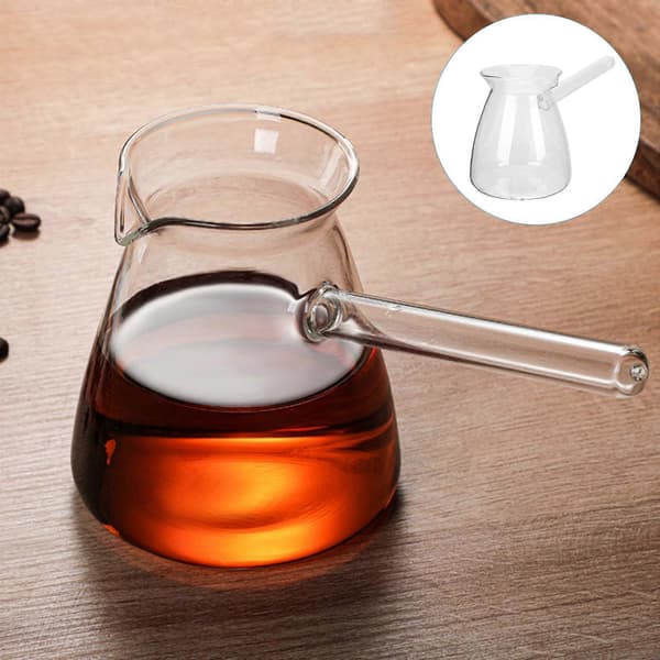 1 pc Transparent Turkish Coffee Side Handle Saucepan Thickened Glass Cookware
