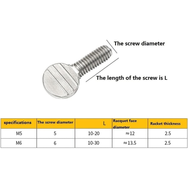 DIY Tillbehör skruvar 304 Rostfritt stål Hand Th Tennis
