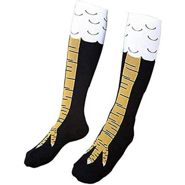 Funny Crazy Cartoon Chicken Feet Character Knähöga bomullsstrumpor för kvinnor/flickor