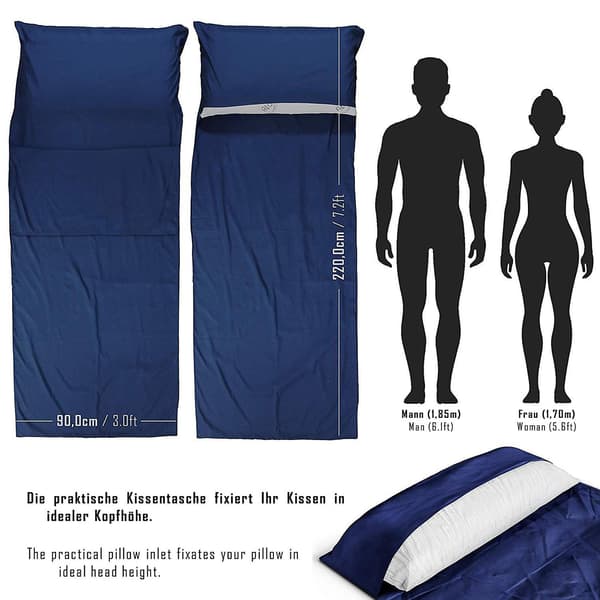 2x Microfiber Sleeping Bag Liner Travel Sheet Lightweight Sleeping Bag Liner 91x221 cm
