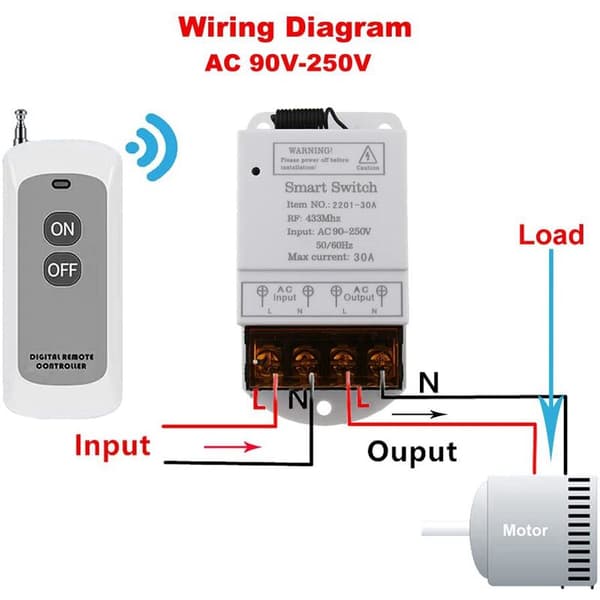 Wireless Remote Switch 433MHZ AC 110V/120V/220V/ 30A 1CH Relay RF Remote Control Light Switch for Pump Security System