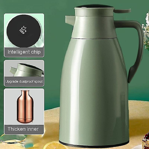 Isolerad vattenkokare med glasfoder, extra lång isolering, termos, hemmakaffe grön green 1300ml