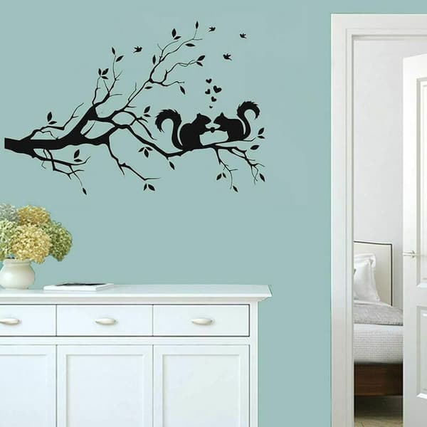 Squirrel on Branches Removable Vinyl Wall Decals for Kids Room 57 cm x 38 cm