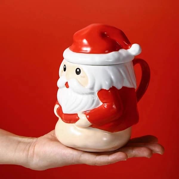 Keramisk tomtemugg kaffekopp med lock drickskopp kreativ födelsedagsjulklappskopp