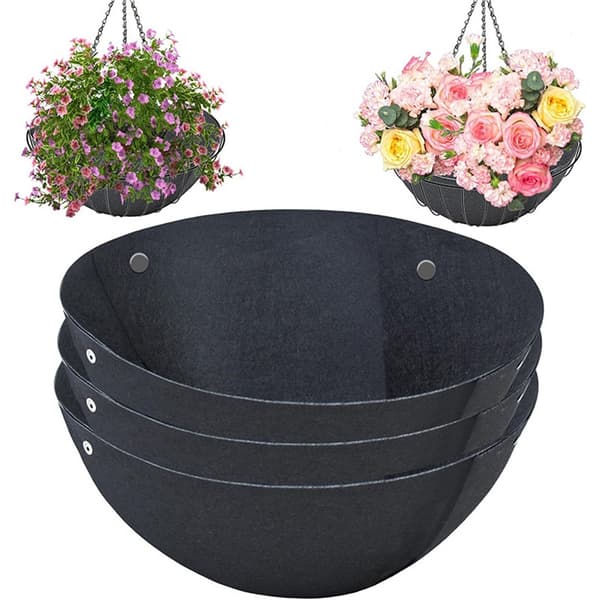 3 st 16 tum runda hängkorgsfoder i tyg, non-woven planteringsfoder, svarta