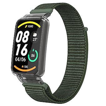 PC-etui + Nylon Loop-rem til Xiaomi Mi Band 7 Pro (Armygrøn)