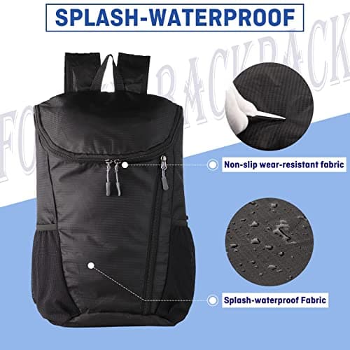 Hiking Backpack, Waterproof and Durable Lightweight Packable Backpack, Outdoor Travel Camping Daypack Foldable - BLACK