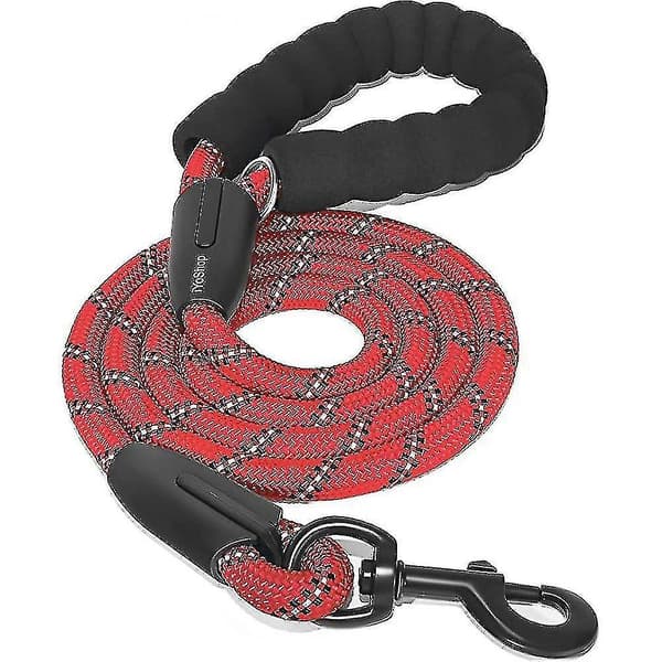 Dog Leash with Comfortable Padded Handle and Highly Reflective Threads (Red)