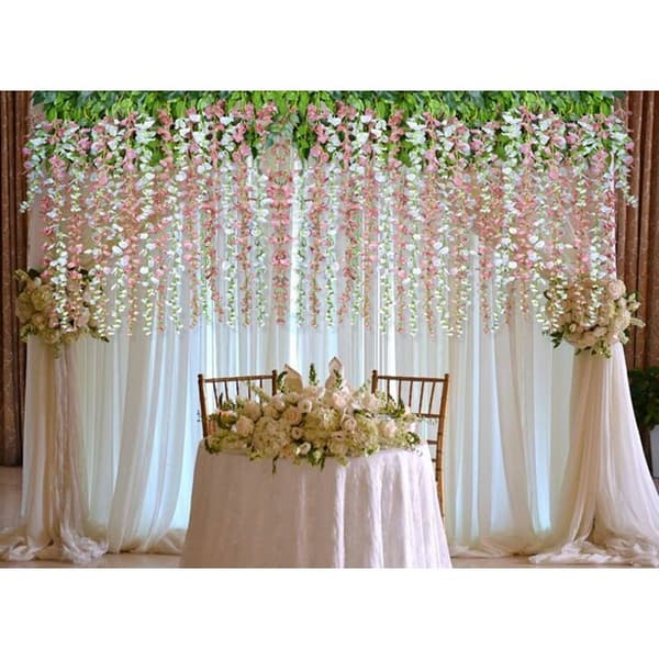 Artificial Flowers, Artificial Wisteria, Home Decor, Each String is 110cm Long, Silk (White)