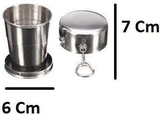 Sammenleggbart reisekrus i rustfritt stål med glass/Campingvannglass/Sammenleggbart shotglass (140 ml)