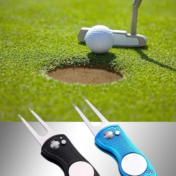 2-delt sammenleggbar golf-snapper i metall med uttrekkbar knapp og