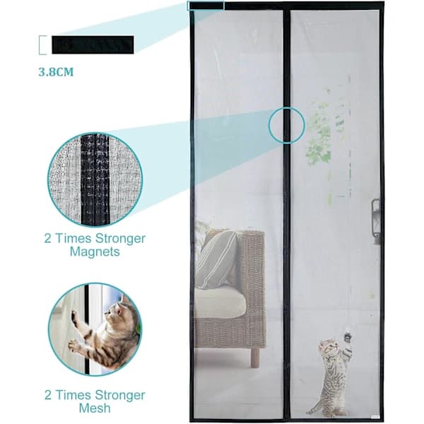 Magnetisk insektsskærm til dør (80x210, sort), A