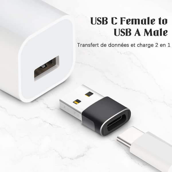 Hvit USB C-hunn til USB-hann-adapter, hurtiglading og dataoverføring