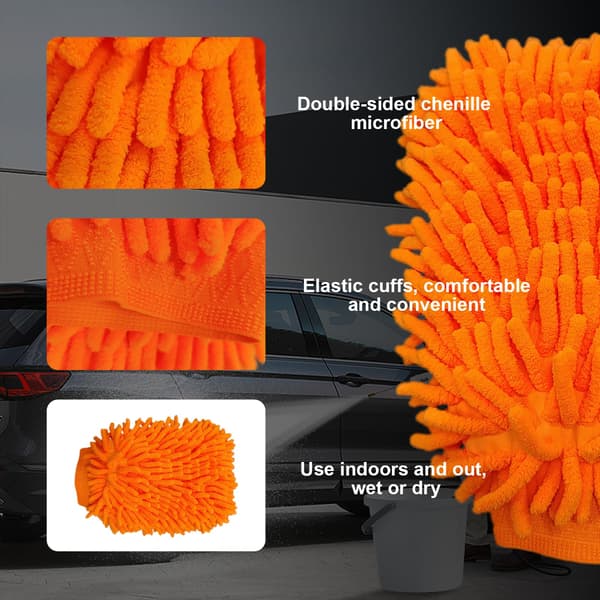 Premium mikrofiber vaskehandsker, bløde ridsefri dobbeltsidede chenille vaskehandsker perfekte til bilvask og detaljering (orange)