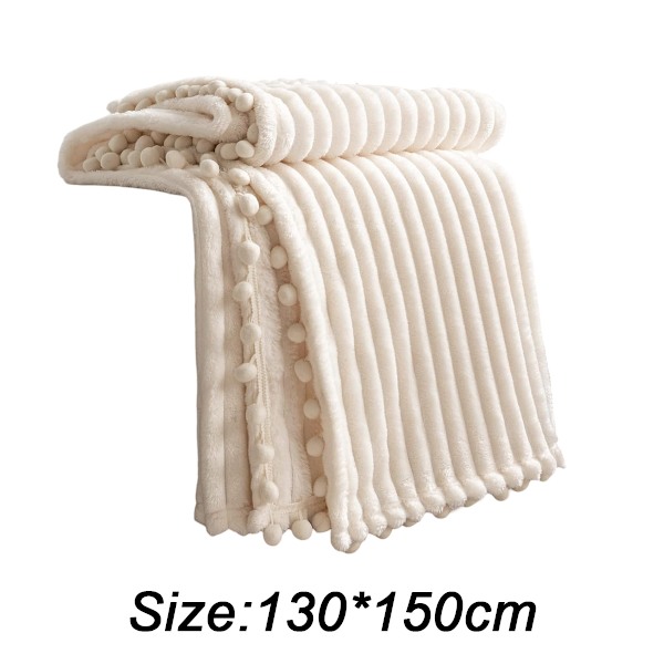 Fleecefilt 127 x 152 cm för soffa, säng, supermjuk och mysig plysch mikrofiber flanellfilt med 3D-ränder, lättviktig för off-white