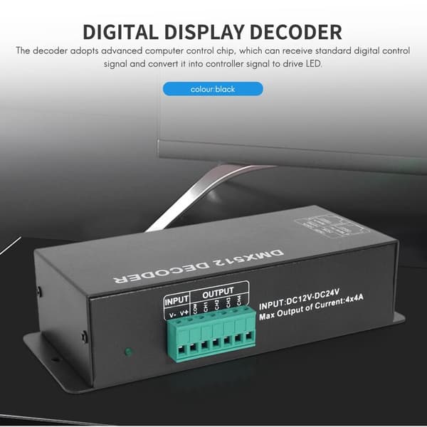 DMX 512 Digital Display Decoder, DMX512 Dimming Control for LED RGBW Strip Light Strip RJ45 Connection DC 12 - 24V 20A (4 Channels)