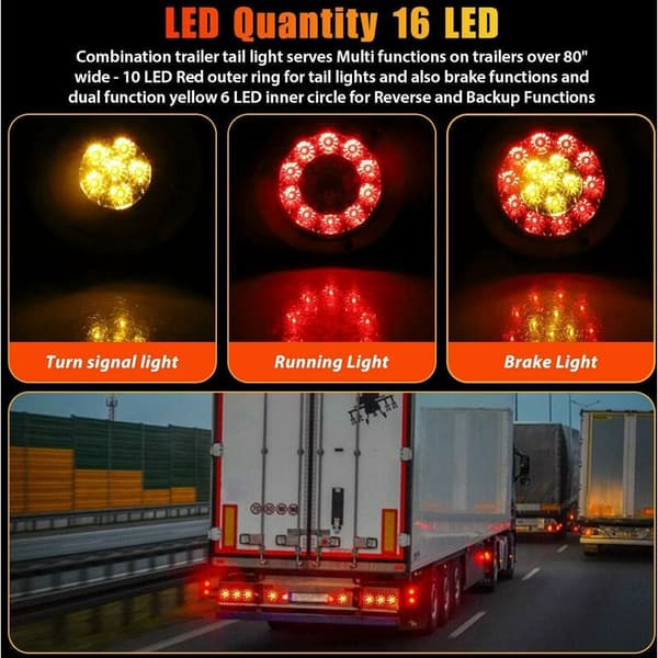 Runde LED-bremselys, 4x4 røde og ravgule LED-baglygter med blinklys (2 stk.)