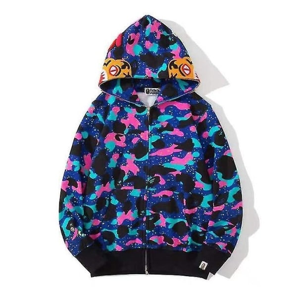 Shark Ape Bape Hettegenser Kamuflasjemønster Polyester Genser Casual Løs Glidelås Hettejakke For Herre Dame Raoliang stil 10 L