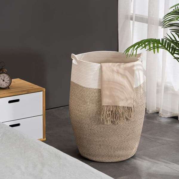 105L Cotton Laundry Hamper, Storage Basket, Large Basket with Handles, Brown Laundry Holder 2