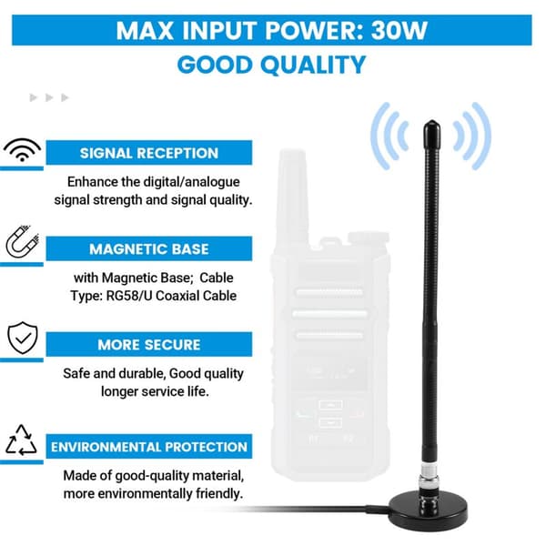 CB Antenne 27MHz Blød Pisk Magnetisk Base BNC PL259 Stik til Cobra