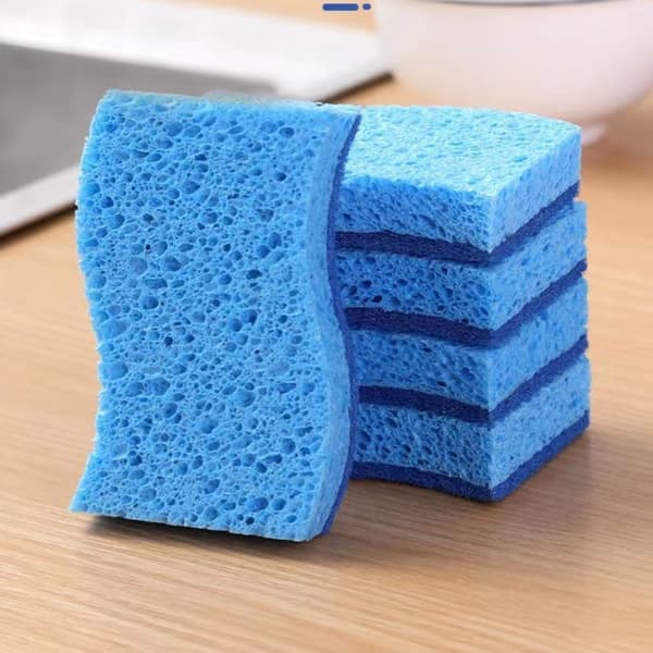 5-pack Scratch-Free Cellulose Scrubber Sponge, Double-Sided Dishcloth for Daily Kitchen Dishwashing, Pot Cleaning
