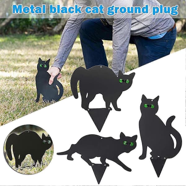 Cat Figure with Reflective Eyes, 3 Pcs, 2D Metal Statue for Ground Decor, Insert, Edition 0327