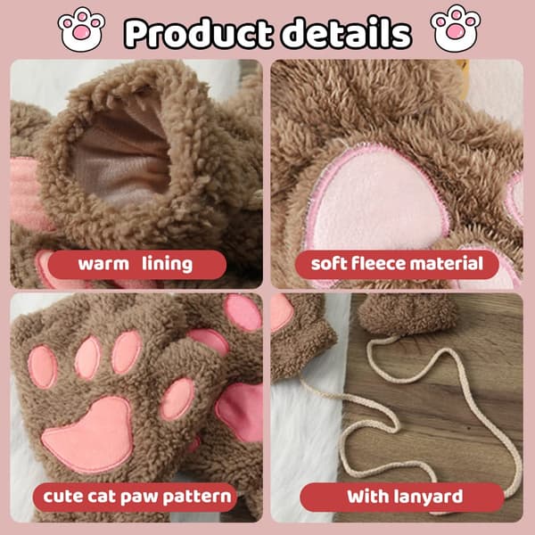 Kattklohandsker, plys fingerløse handsker, søde halvfingerhandsker, varme vinterhandsker, kat cosplay-handsker