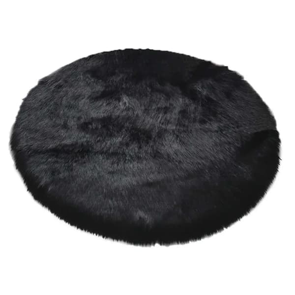 Rund fluffy tæppe fluffy lang luv shaggy tæppe dyb luv løber stue (sort)