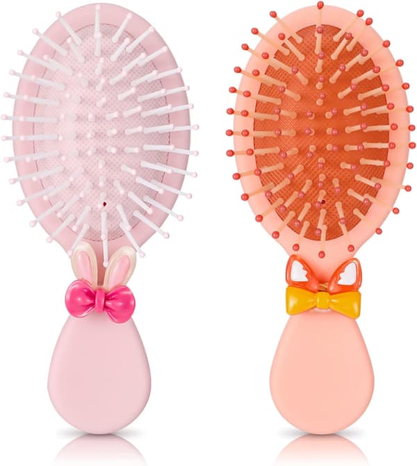 2 stk (oransje og rosa) hårbørster, Mini hårbørste oval