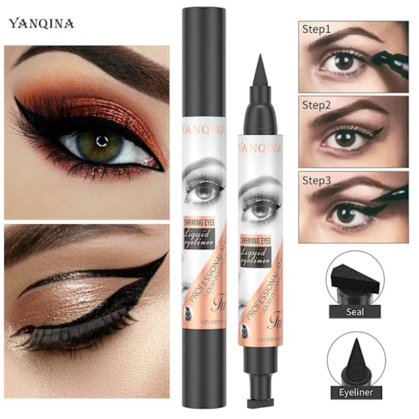 1 st Dubbelsidig Eyeliner 2 I 1 Vattentät Eyeliner Penna Svart Och Smudge-Proof Mönster Tätning Eyeliner