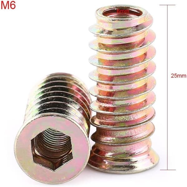 20-pack M6/M8/M10 Zinc Alloy Threaded Hex Nuts, Zinc Alloy Insert Nuts Assortment (M6×25mm)--