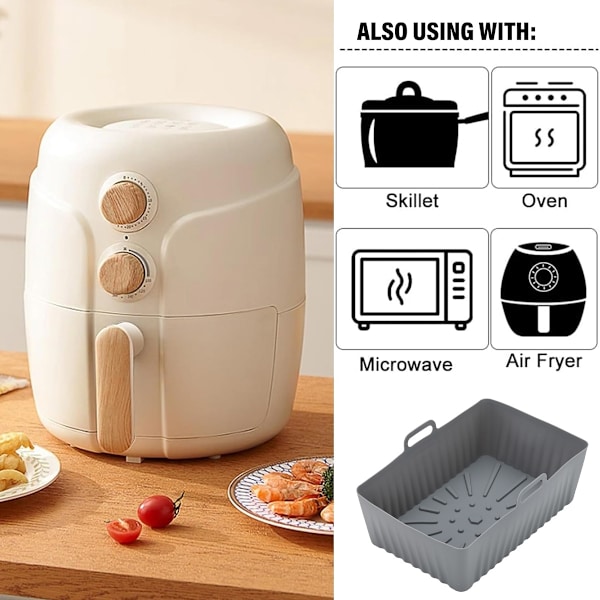Air Fryer silikonimuotti, suorakulmainen silikonikaukalo air fryer -laitteeseen, silikonimuotti air fryer -laitteeseen, harmaa grey routine