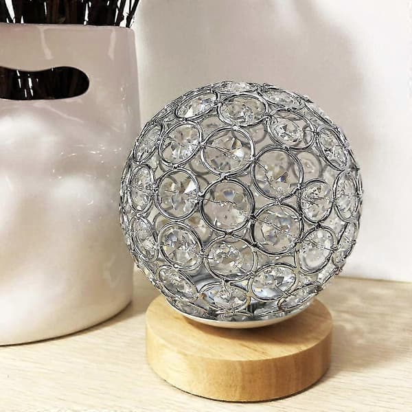 Crystal USB Table Lamp Silver Crystal Ball With Wooden Base Bedside Lamp Dimmable Modern Night